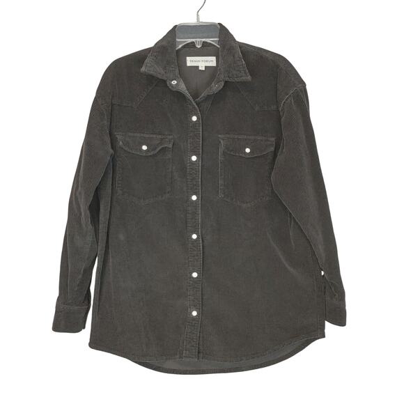 Aritzia Denim Forum Nina Corduroy Western Shirt Shacket Pearl Snap Black Size 2 - Picture 1 of 9